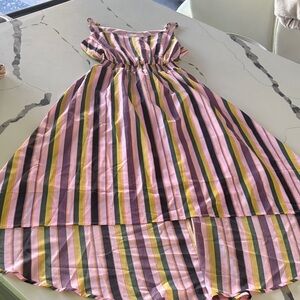 Adyson Parker Asymmetrical Striped Dress - Pink, Yellow, Green, Black